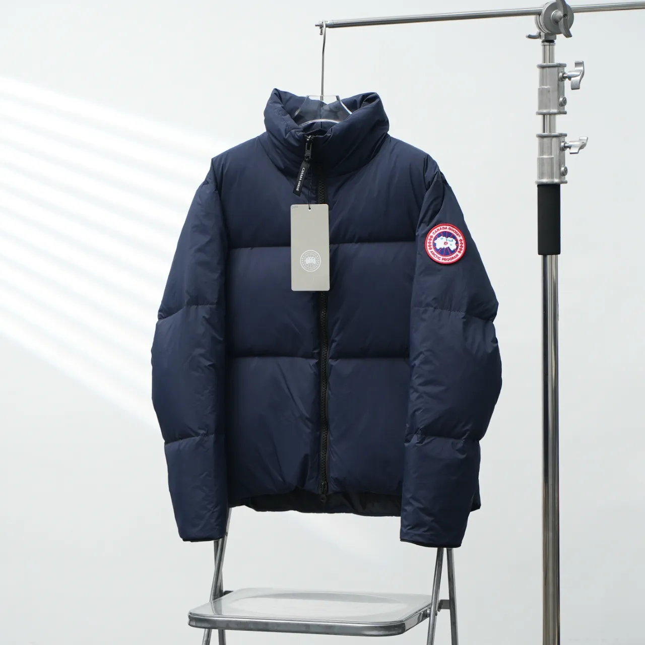 P780 CANADA GOOSE丨Canada Goose 2802 Sleeve Logo Stand Collar Down Jacket Color: Dark Blue Red Logo Size: XS-XXL